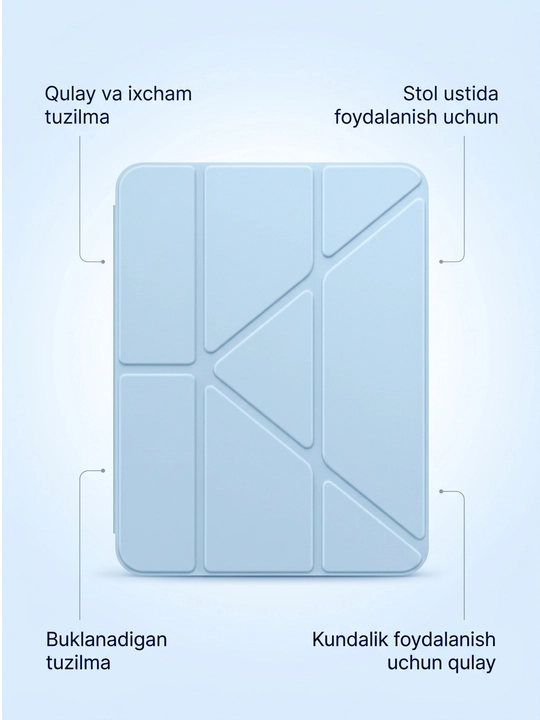 IPad A16 uchun chexol Smart Case tagligi bilan shaffof himoya g‘ilofi - 