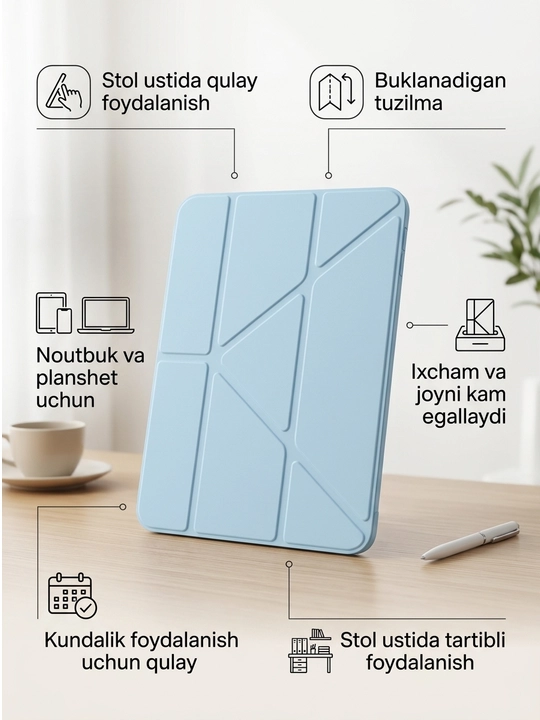 IPad A16 uchun chexol Smart Case tagligi bilan shaffof himoya g‘ilofi