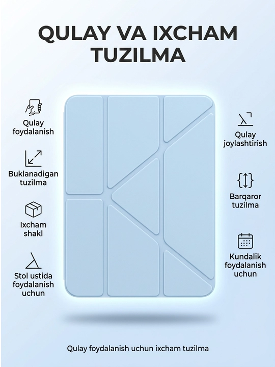IPad A16 uchun chexol Smart Case tagligi bilan shaffof himoya g‘ilofi