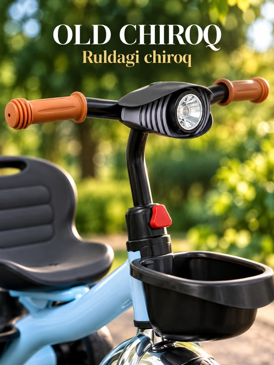 Savatli va sozlanadigan rulli bolalar uch g‘ildirakli velosipedi