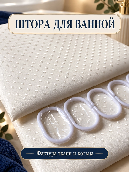Плотная штора с кольцами для ванной комнаты