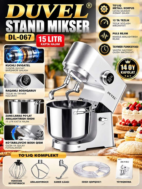 DUVEL DL 067 15 litrli planetar mikser