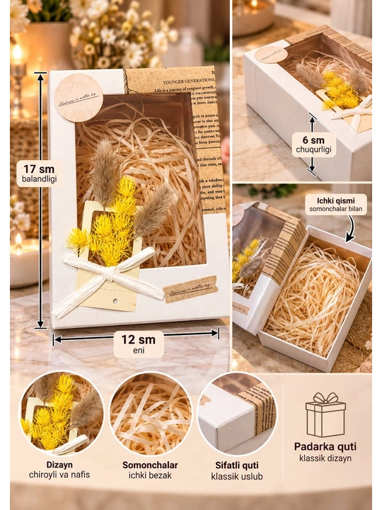 Sovg‘a qutisi oynali bantikli rozvi, malochniviy, jigarrang, ranglarda chiroyli gift box - 