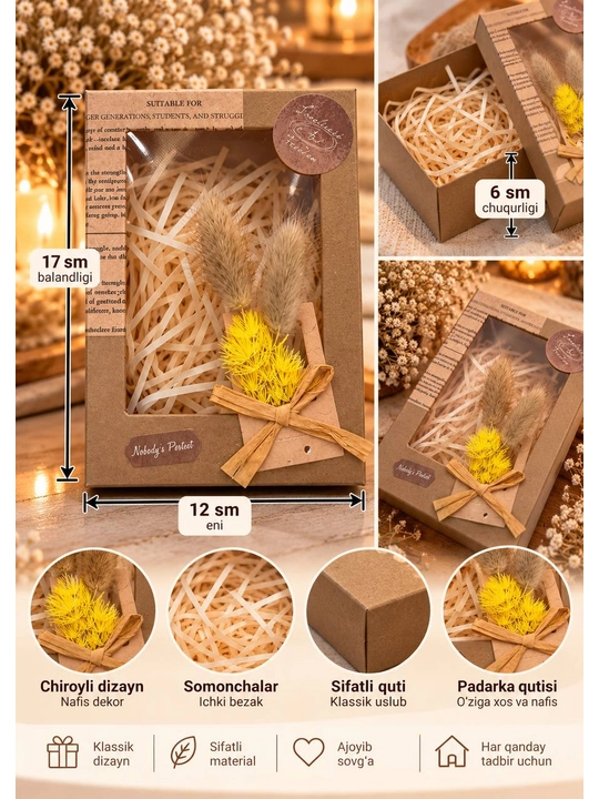 Sovg‘a qutisi oynali bantikli rozvi, malochniviy, jigarrang, ranglarda chiroyli gift box