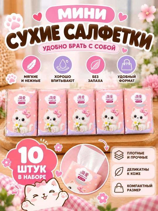 Мини сухие салфетки — мягкие, компактные, впитывающие