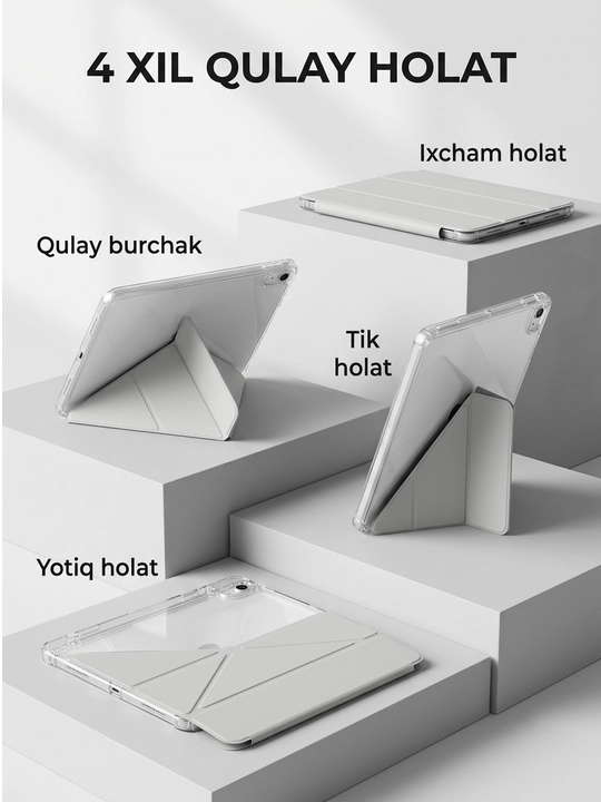 IPad A16 uchun chexol Smart Case tagligi bilan shaffof himoya g‘ilofi