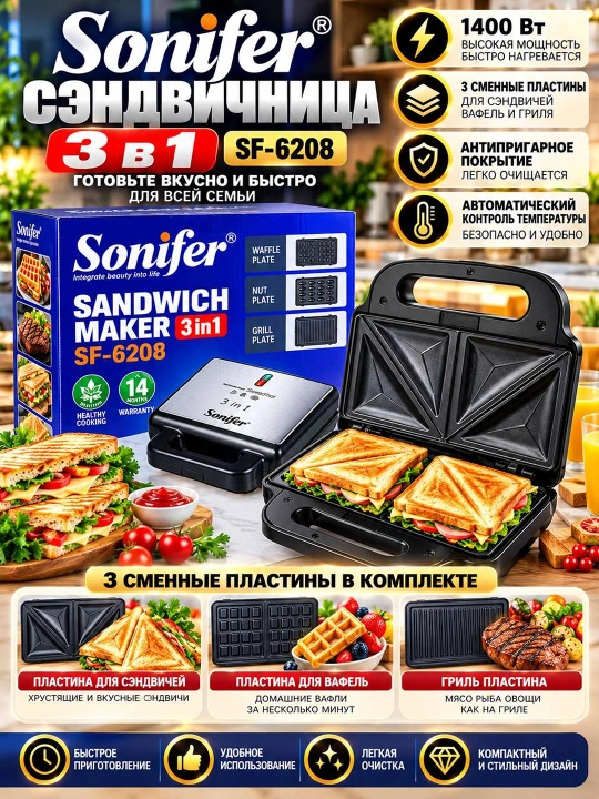 Сэндвичница Sonifer SF 6208 3 в 1