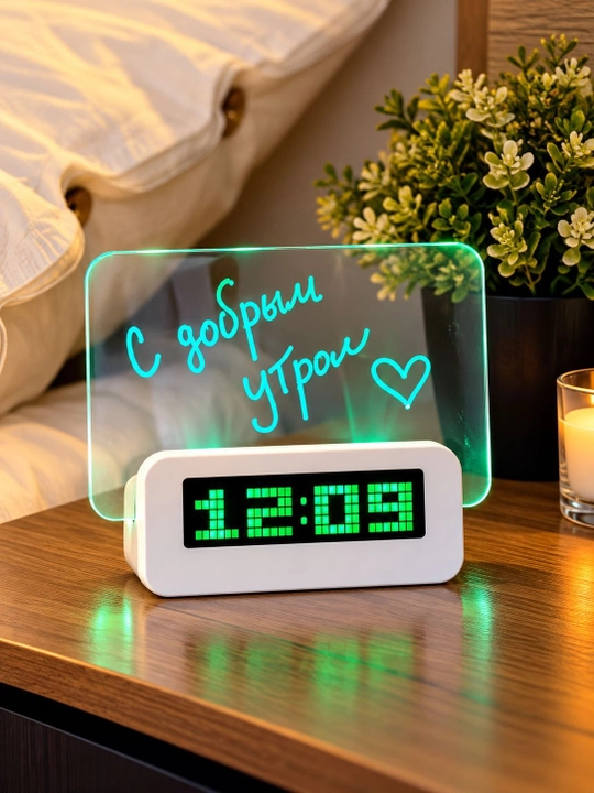 Elektron stol soati, raqamli LED budilnik, harorat va vaqt ko‘rsatkichi