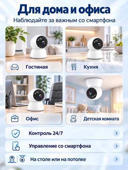 Умная Wi-Fi камера видеонаблюдения 1080P с автоотслеживанием и аудиосвязью