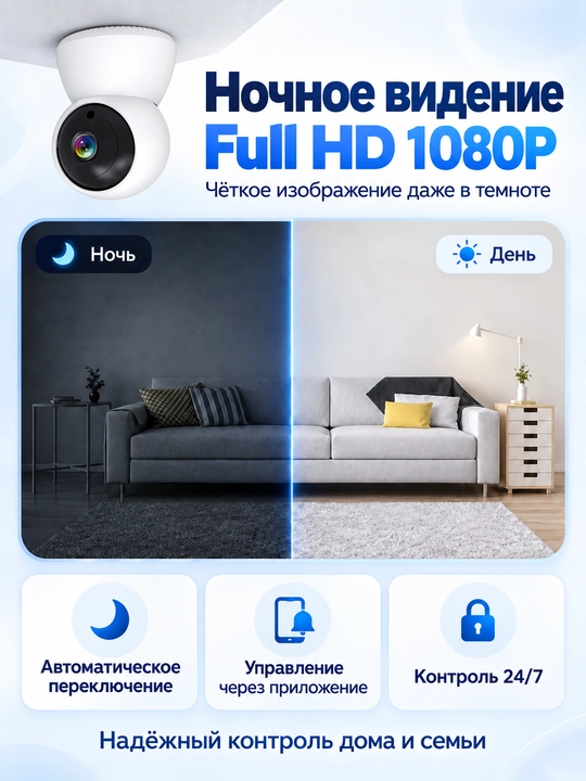 Умная Wi-Fi камера видеонаблюдения 1080P с автоотслеживанием и аудиосвязью
