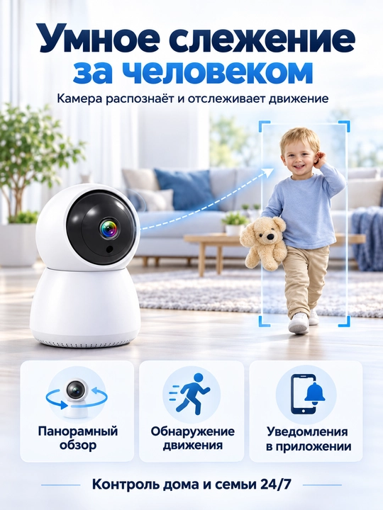 Умная Wi-Fi камера видеонаблюдения 1080P с автоотслеживанием и аудиосвязью