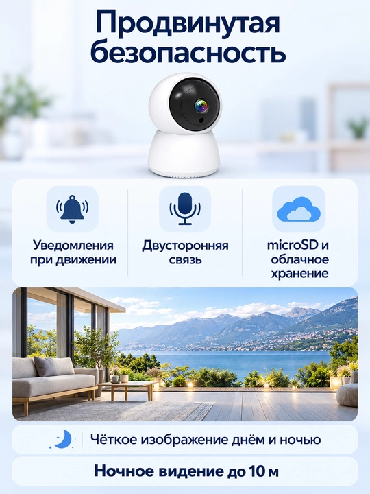 Умная Wi-Fi камера видеонаблюдения 1080P с автоотслеживанием и аудиосвязью