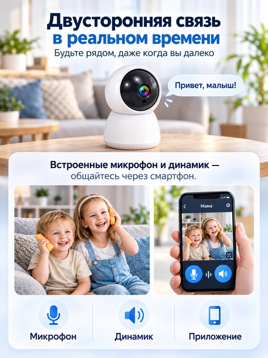 Умная Wi-Fi камера видеонаблюдения 1080P с автоотслеживанием и аудиосвязью