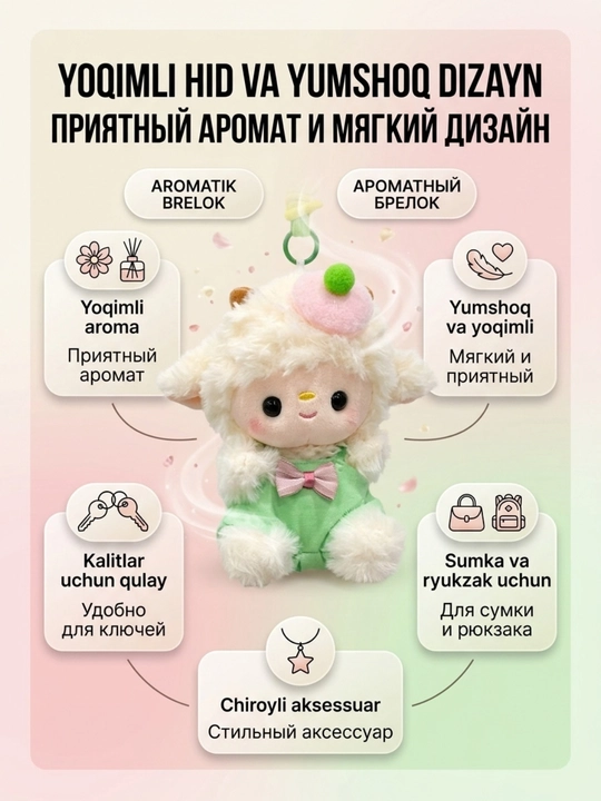 Мягкий брелок с приятным ароматом, ароматный брелок для ключей и сумки, аксессуар - 