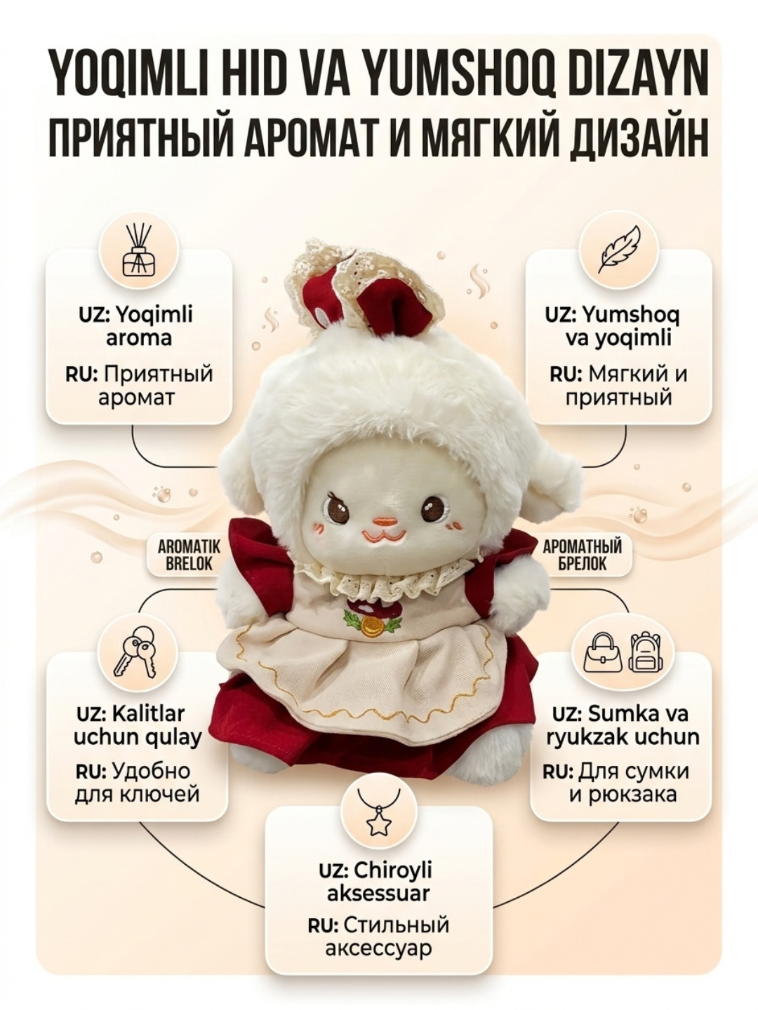 Мягкий брелок с приятным ароматом, ароматный брелок для ключей и сумки, аксессуар - 