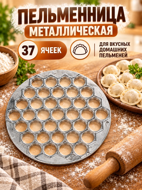 Пельменница ручная металлическая, форма для лепки пельменей, 37 ячеек - 