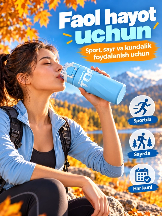 Termos suv uchun, trubochkali, sport va kundalik foydalanish uchun