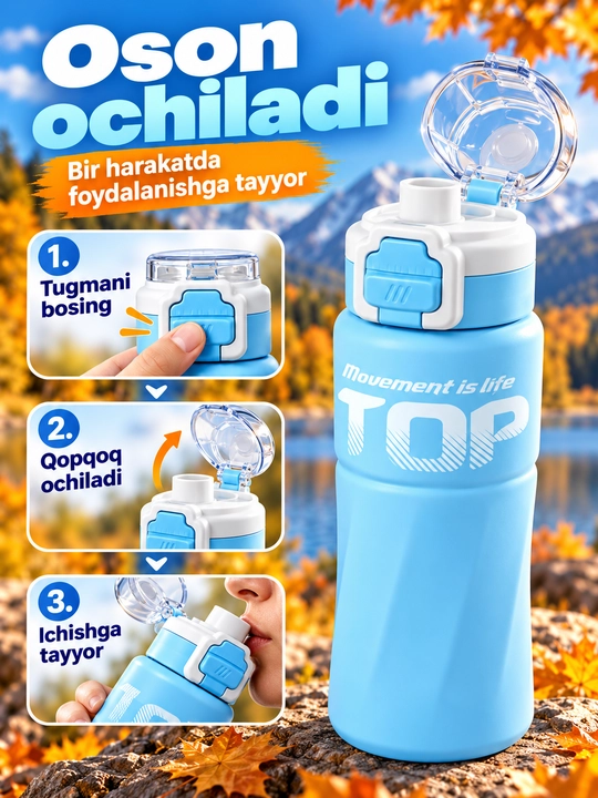 Termos suv uchun, trubochkali, sport va kundalik foydalanish uchun