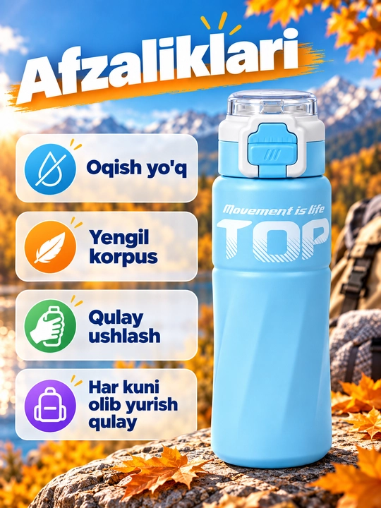 Termos suv uchun, trubochkali, sport va kundalik foydalanish uchun