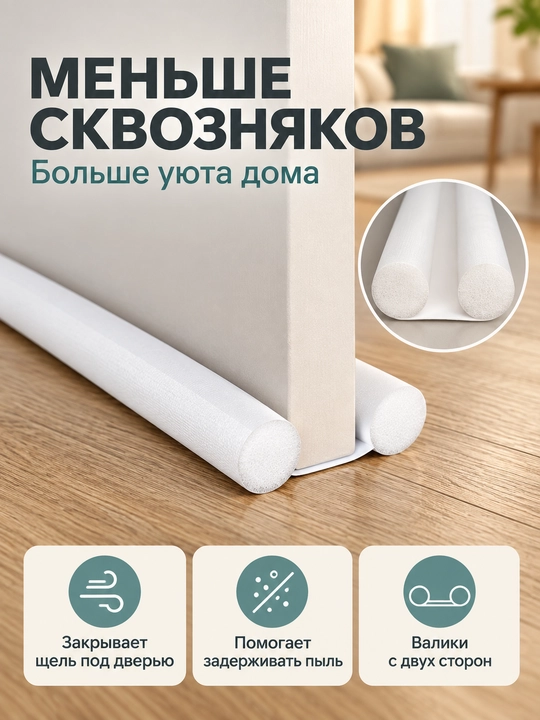 Уплотнитель для низа двери от сквозняков и пыли, односторонний и двусторонний