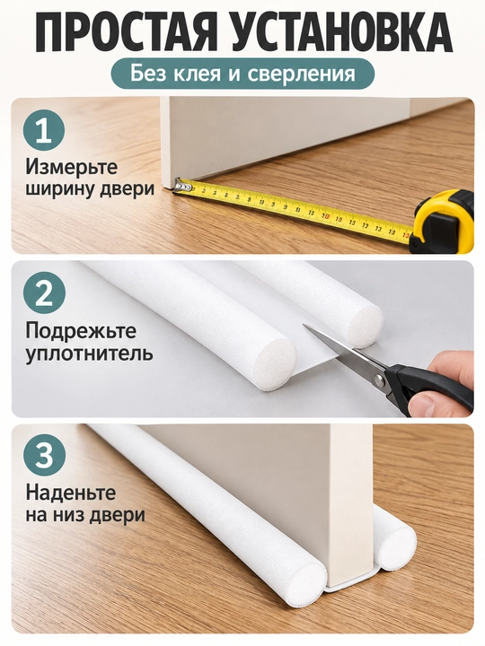 Уплотнитель для низа двери от сквозняков и пыли, односторонний и двусторонний