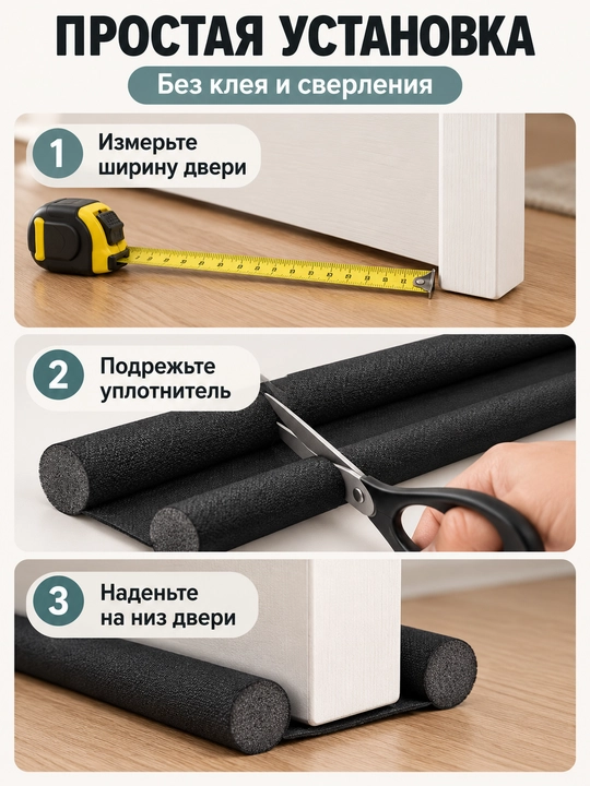 Уплотнитель для низа двери от сквозняков и пыли, односторонний и двусторонний
