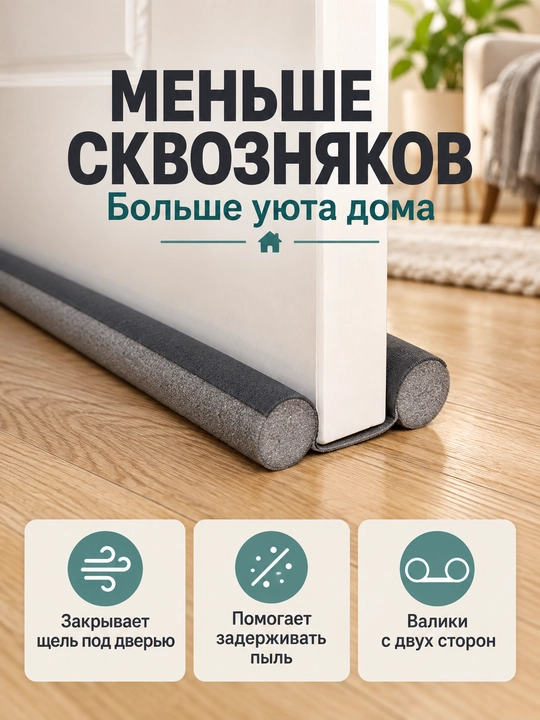 Уплотнитель для низа двери от сквозняков и пыли, односторонний и двусторонний