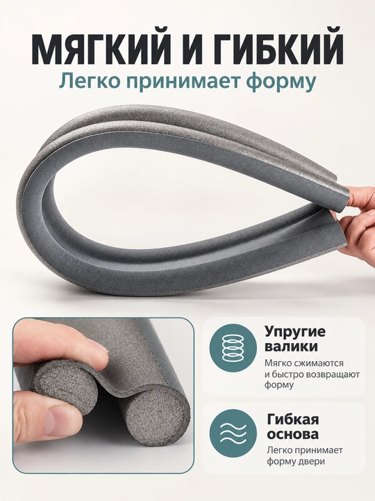Уплотнитель для низа двери от сквозняков и пыли, односторонний и двусторонний