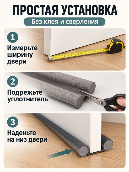 Уплотнитель для низа двери от сквозняков и пыли, односторонний и двусторонний