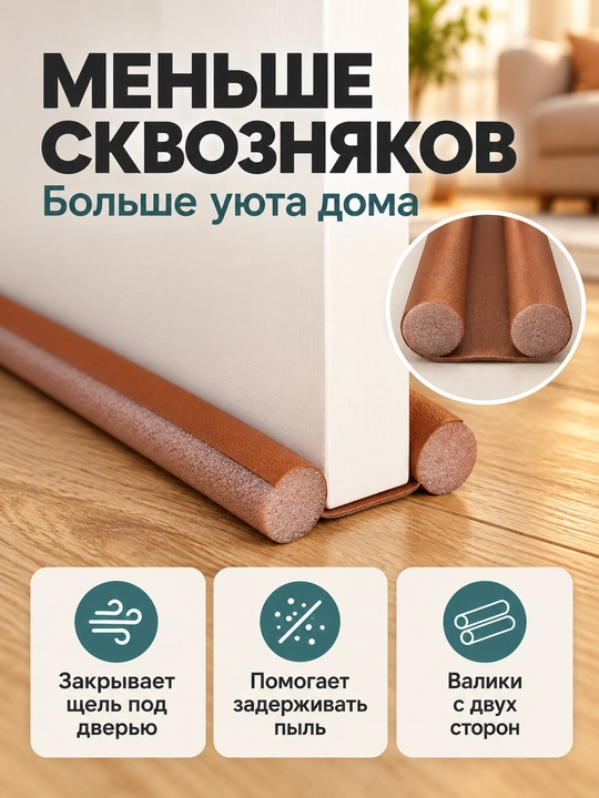 Уплотнитель для низа двери от сквозняков и пыли, односторонний и двусторонний
