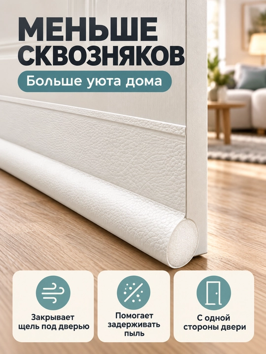 Уплотнитель для низа двери от сквозняков и пыли, односторонний и двусторонний