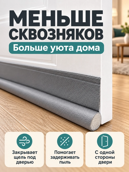 Уплотнитель для низа двери от сквозняков и пыли, односторонний и двусторонний
