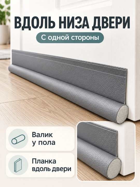 Уплотнитель для низа двери от сквозняков и пыли, односторонний и двусторонний