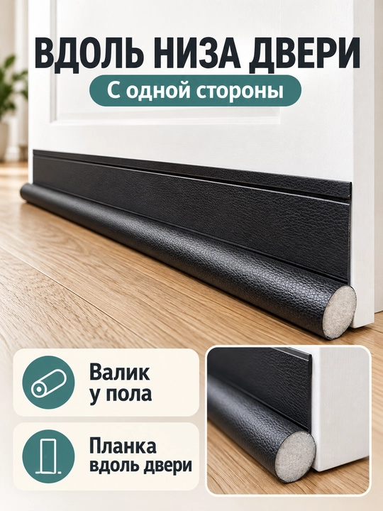 Уплотнитель для низа двери от сквозняков и пыли, односторонний и двусторонний