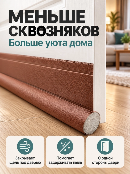 Уплотнитель для низа двери от сквозняков и пыли, односторонний и двусторонний