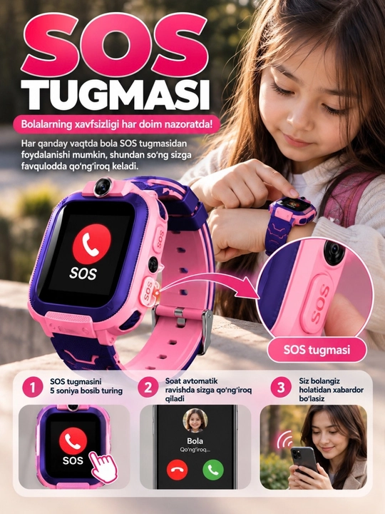 Детские смарт-часы, SIM, GPS/LBS, камера, SOS, звонки, до 168 часов