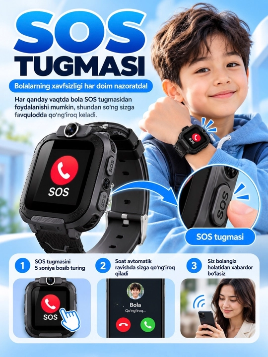 Детские смарт-часы, SIM, GPS/LBS, камера, SOS, звонки, до 168 часов
