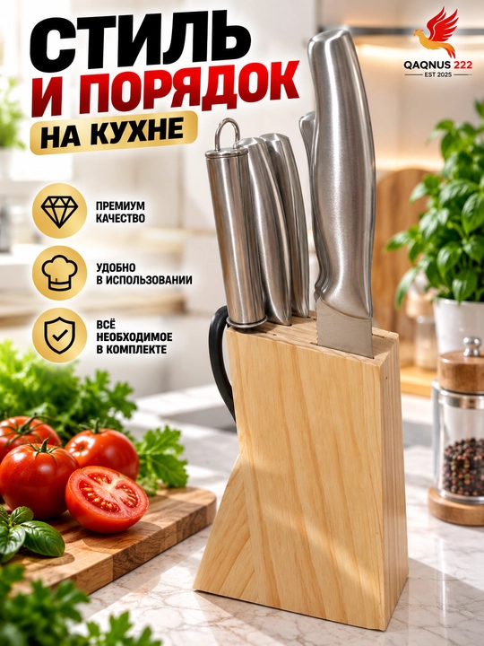 Набор кухонных ножей с подставкой, ножницами, разные модели