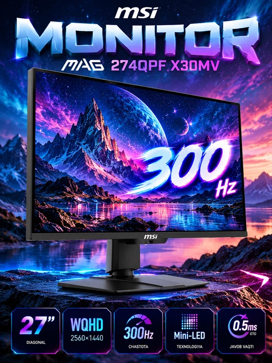 MSI MAG 274QPF X30MV gaming monitor 27″ WQHD Mini-LED 300Hz 0.5ms Rapid VA HDMI DP - 