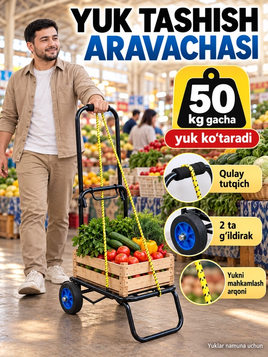 Грузовая тележка, до 100 кг, 2-х колесная, с металлическим каркасом