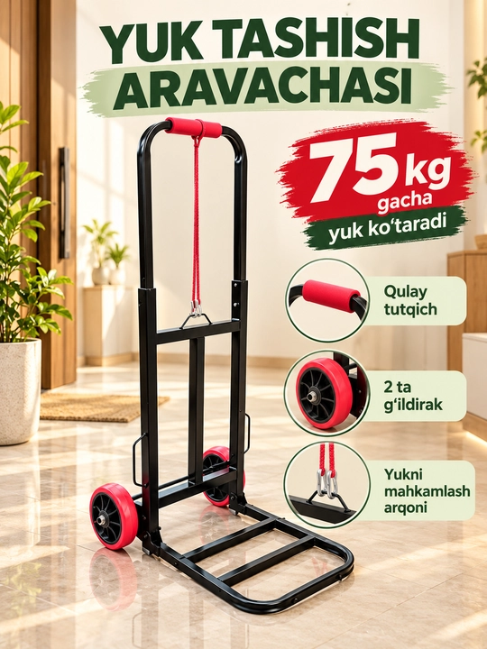 Грузовая тележка, до 100 кг, 2-х колесная, с металлическим каркасом