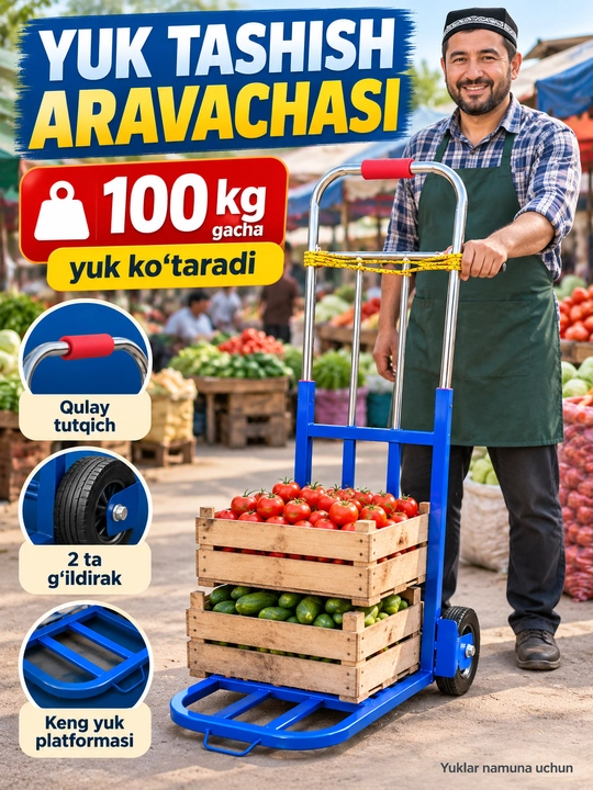 Грузовая тележка, до 100 кг, 2-х колесная, с металлическим каркасом