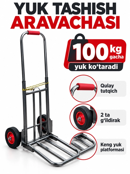 Грузовая тележка, до 100 кг, 2-х колесная, с металлическим каркасом