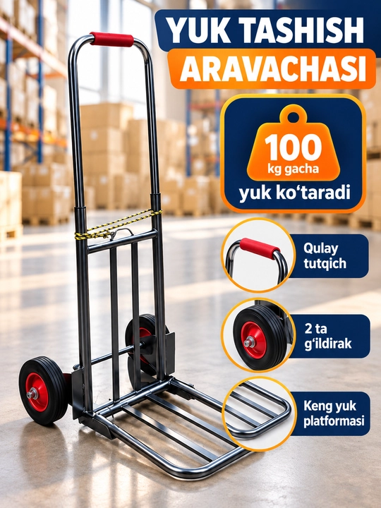 Грузовая тележка, до 100 кг, 2-х колесная, с металлическим каркасом