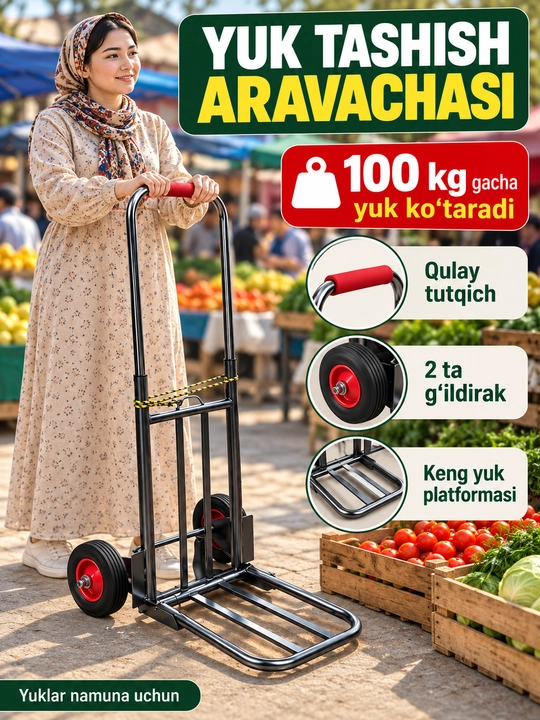 Грузовая тележка, до 100 кг, 2-х колесная, с металлическим каркасом