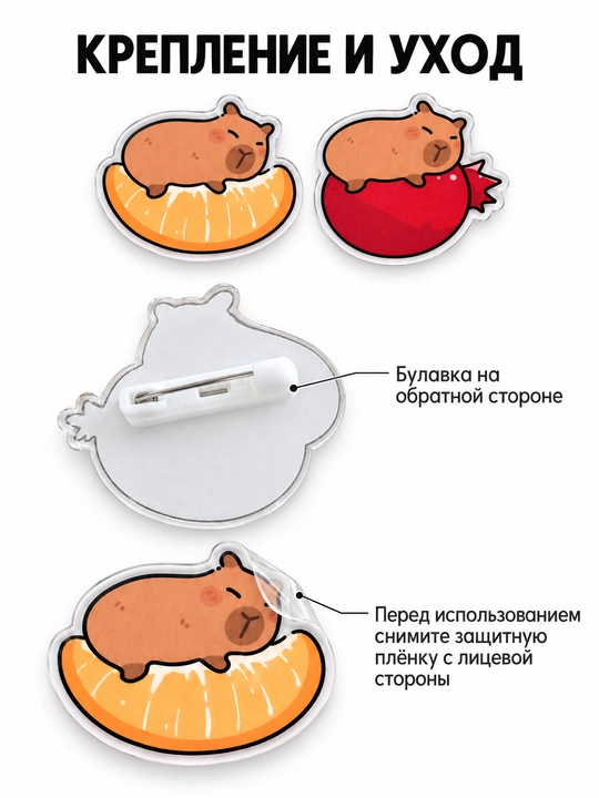 Kapibara akril nishonchalari to‘plami 2 dona, 3×3 sm, ryukzak, sumka va kiyim uchun