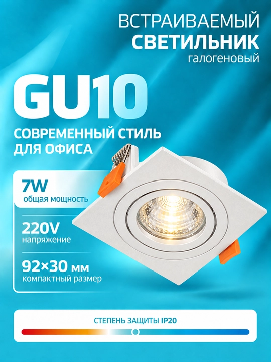 GU10 ichki o‘rnatiladigan halogen chiroq, 220 V, 7/14 Vt, 1/2 lampali, oq/qora - 