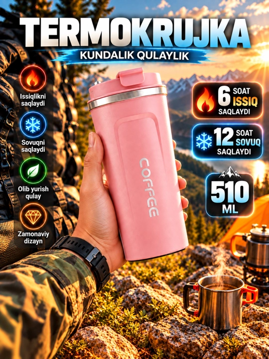 510ml – termokrujka, termo stakan, termokrujka coffee, avto termos - 
