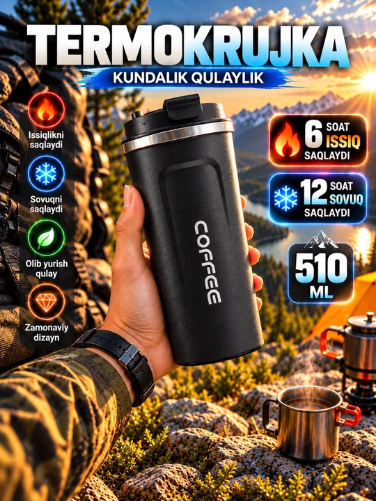 510ml – termokrujka, termo stakan, termokrujka coffee, avto termos - 