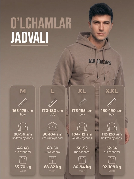 Kuzgi erkaklar sport kostyumi, ikkilik xudi va shim, paxtadan